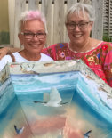 Sisters Laura Wood Swan of Liberty City, TX & Wanda Cuniff of Nacogdoches, TX, granddaughters of Marie (Goyetche) Pond of Galveston, TX & Arichat, NS (2017)